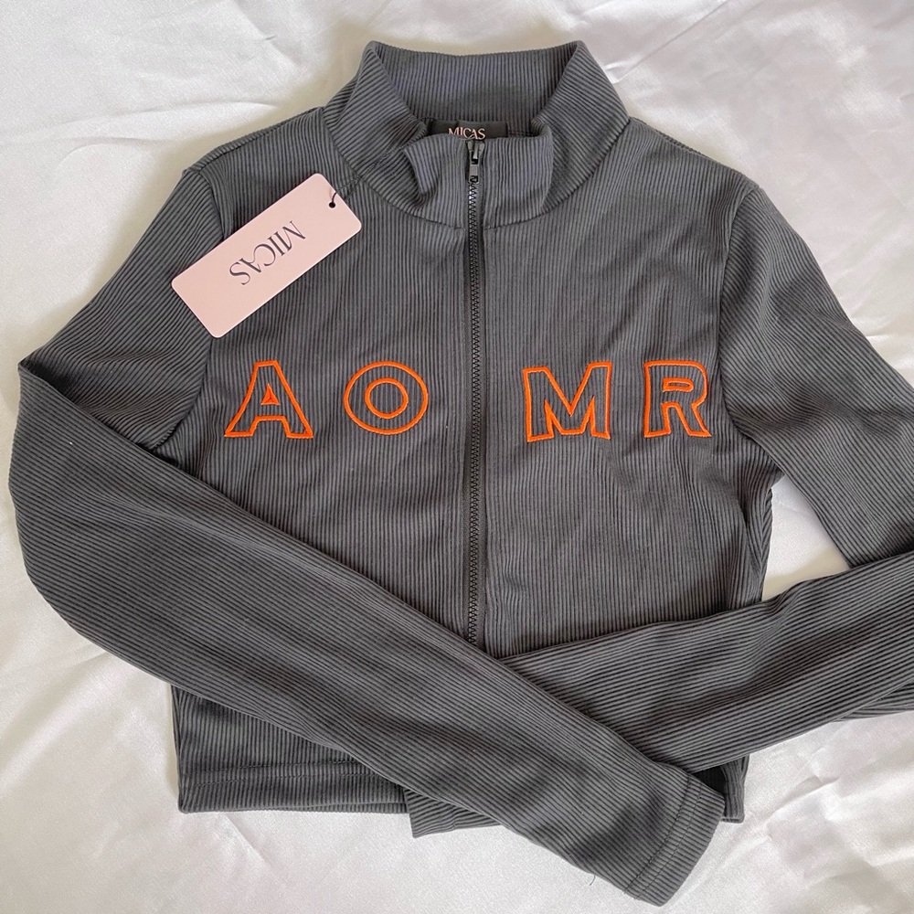 Gray Zip-Up Jacket with Stand-Up Collar